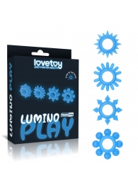 Набор из 4 голубых, светящихся в темноте эрекционных колец Lumino Play - Lovetoy - в Копейске купить с доставкой