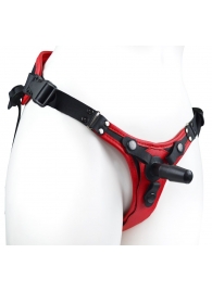 Красно-черный женский пояс с 2 способами крепления насадок и вагинальной пробкой - LOVETOY (А-Полимер) - купить с доставкой в Копейске