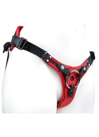 Красно-черный женский пояс с 2 способами крепления насадок и вагинальной пробкой - LOVETOY (А-Полимер) - купить с доставкой в Копейске