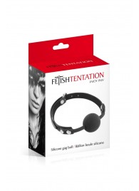 Черный силиконовый кляп-шарик на ремешках - Fetish Tentation - купить с доставкой в Копейске