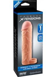 Телесная насадка с кольцом Perfect 1 Extension with Ball Strap - 17 см. - Pipedream - в Копейске купить с доставкой