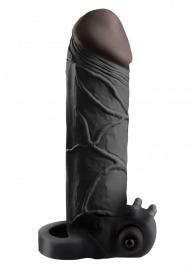 Чёрная вибронасадка с кольцом Vibrating Real Feel 2 Extension - 16 см. - Pipedream - в Копейске купить с доставкой