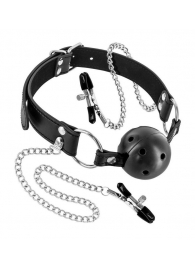 Жесткий шар-кляп с зажимами для сосков - Fetish Tentation - купить с доставкой в Копейске