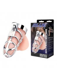 Серебристая металлическая клетка для члена с замком Enslave Cock Cage - BlueLine - купить с доставкой в Копейске