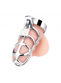 Серебристая металлическая клетка для члена с замком Enslave Cock Cage - BlueLine - купить с доставкой в Копейске