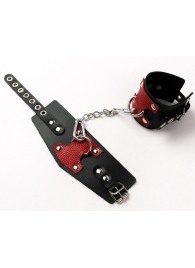 Черные кожаные оковы с красными вставками - Crazy Handmade - купить с доставкой в Копейске