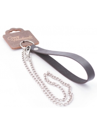 Серебристый металлический поводок с кожаной черной ручкой - 80 см. - Crazy Handmade - купить с доставкой в Копейске