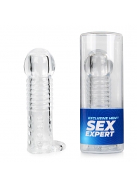 Прозрачная рельефная насадка-реалистик с петлей для мошонки - 13,5 см. - Sex Expert - в Копейске купить с доставкой