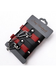 Черно-красные кожаные наручники на металлической сцепке - Crazy Handmade - купить с доставкой в Копейске