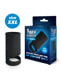 Черная открытая насадка на пенис с кольцом для мошонки XXL-size - 9,4 см. - Sex Expert - в Копейске купить с доставкой