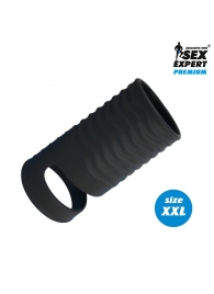 Черная открытая насадка на пенис с кольцом для мошонки XXL-size - 9,4 см. - Sex Expert - в Копейске купить с доставкой