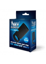 Черная открытая насадка на пенис с кольцом для мошонки XXXL-size - 9,9 см. - Sex Expert - в Копейске купить с доставкой