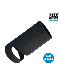Черная открытая насадка на пенис с кольцом для мошонки XXXL-size - 9,9 см. - Sex Expert - в Копейске купить с доставкой