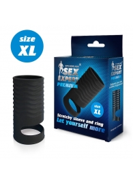 Черная открытая насадка на пенис с кольцом для мошонки XL-size - 8,9 см. - Sex Expert - в Копейске купить с доставкой