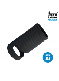 Черная открытая насадка на пенис с кольцом для мошонки XL-size - 8,9 см. - Sex Expert - в Копейске купить с доставкой