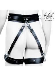 Черный кожаный пояс с гартерами - L-XL - Notabu - купить с доставкой в Копейске