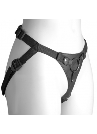 Черный женский пояс-трусики с кольцом для фиксации насадок - LOVETOY (А-Полимер) - купить с доставкой в Копейске