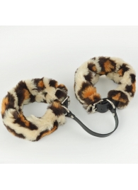 Черные кожаные оковы со съемной леопардовой опушкой - Sitabella - купить с доставкой в Копейске
