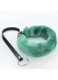 Зеленый меховой ошейник с кожаным поводком - Sitabella - купить с доставкой в Копейске