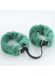 Черные кожаные оковы со съемной зеленой опушкой - Sitabella - купить с доставкой в Копейске