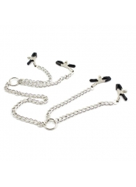 Серебристые зажимы для сосков и половых губ на тонкой цепочке - Notabu - купить с доставкой в Копейске