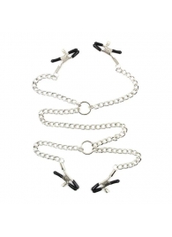 Серебристые зажимы для сосков и половых губ на тонкой цепочке - Notabu - купить с доставкой в Копейске