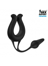 Черная вибронасадка Sex Expert с анальной втулкой - Sex Expert - в Копейске купить с доставкой