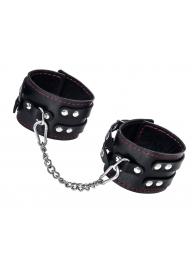 Черные кожаные оковы с двумя ремнями и контрастной строчкой - Pecado - купить с доставкой в Копейске