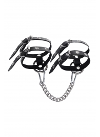 Черные однослойные кожаные оковы из двух ремешков - Pecado - купить с доставкой в Копейске