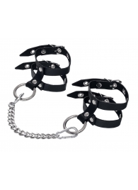Черные однослойные кожаные оковы из двух ремешков - Pecado - купить с доставкой в Копейске