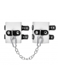 Бело-черные наручники с двумя ремешками и люверсами - Pecado - купить с доставкой в Копейске