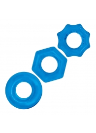 Комплект из трех голубых колец для эрекции 3-Pack Nuts   Bolts Stretch Cock Ring Set - BlueLine - в Копейске купить с доставкой