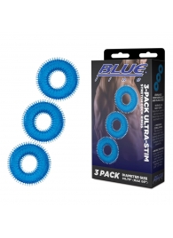 Комплект из трех голубых колец для эрекции 3-Pack Ultra-Stim Stretch Cock Rings - BlueLine - в Копейске купить с доставкой