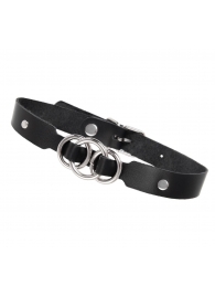 Черный кожаный ошейник со связанными кольцами - Pecado - купить с доставкой в Копейске