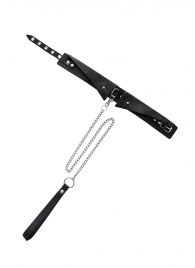 Черный кожаный ошейник-воротник с поводком - Pecado - купить с доставкой в Копейске