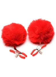 Красные зажимы на соски с помпонами Pom Pom - XR Brands - купить с доставкой в Копейске