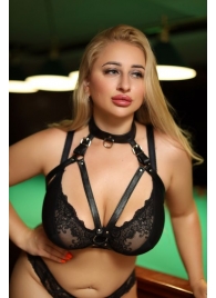 Черная кожаная сбруя с ошейником plus size из нежной кожи - БДСМ Арсенал - купить с доставкой в Копейске