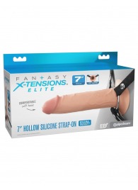 Телесный полый страпон на черных ремнях Hollow Silicone Strap-on - 17,8 см. - Pipedream - купить с доставкой в Копейске