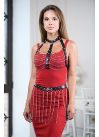 Черно-серебристая портупея-юбка plus size с цепочками - БДСМ Арсенал - купить с доставкой в Копейске