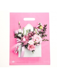 Розовый пакет с цветочным принтом и вырубной ручкой (40х31 см) - Сима-Ленд - купить с доставкой в Копейске