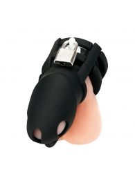 Черная клетка для пениса Silicone Small 2 in Cock Cage With Ball Divider - BlueLine - купить с доставкой в Копейске