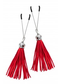 Зажимы на соски «Вилки» с красными кисточками из замши - Pecado - купить с доставкой в Копейске