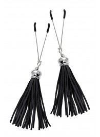 Зажимы на соски «Вилки» с черными кисточками из замши - Pecado - купить с доставкой в Копейске