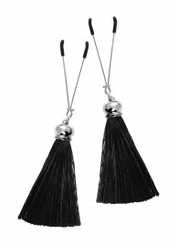 Зажимы на соски «Вилки» с черными кисточками из шелка - Pecado - купить с доставкой в Копейске