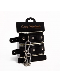 Черные скругленные наручники с мягкой бежевой подкладкой - Crazy Handmade - купить с доставкой в Копейске