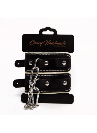 Черные скругленные наручники с мягкой бежевой подкладкой - Crazy Handmade - купить с доставкой в Копейске