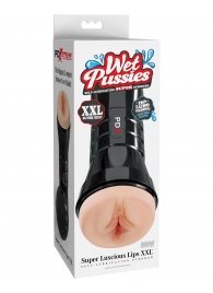 Телесный мастурбатор-вагина в черной колбе Super Luscious Lips XXL - Pipedream - в Копейске купить с доставкой