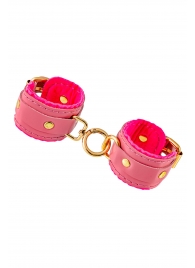Розовые двуслойные кожаные наручники-браслеты - Pecado - купить с доставкой в Копейске