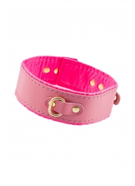 Розовый двуслойный кожаный ошейник с подкладкой из фетра - Pecado - купить с доставкой в Копейске