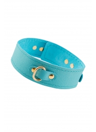 Голубой кожаный однослойный ошейник с прошивкой - Pecado - купить с доставкой в Копейске
